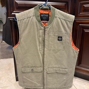 Harley-Davidson Men's Khaki Vest with Orange Lining